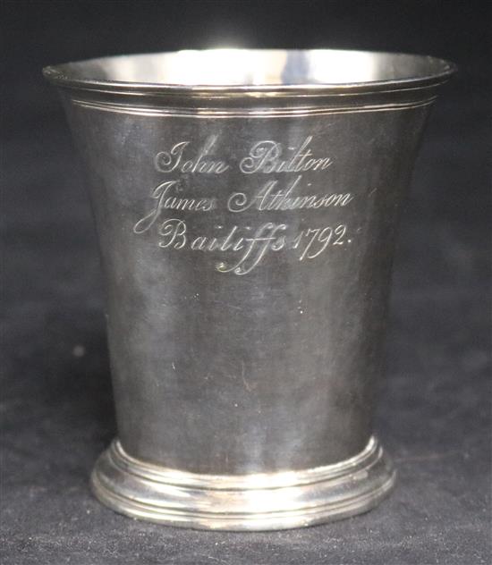 A white metal beaker, makers mark GB, with presentation inscription,